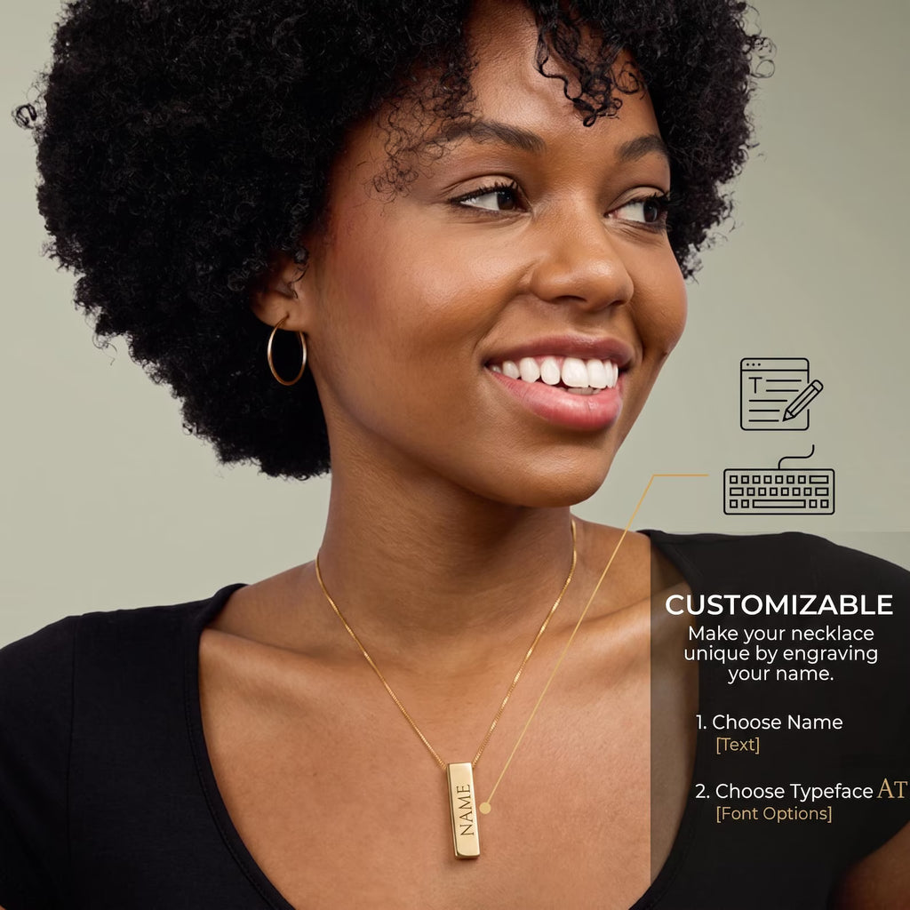 Gepersonaliseerde ketting met verticale staaf en voornaam | Gegraveerde hanger van roestvrij staal 